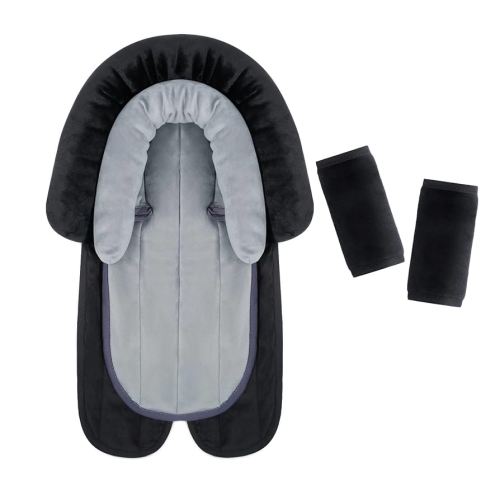 COOLBEBE New Babybody Support & Strap Covers Set for Newborn Infant Toddler- Extra Soft Stroller Cushion Pads Car Seat Insert, Perfect for Carseats, Strollers, Swings, Black