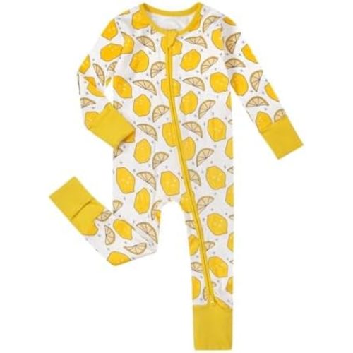 Teach Leanbh Unisex Baby Cotton Pajamas with Mittens and Feet Cuffs 2 Way Zipper Long Sleeve Romper Sleep and Play