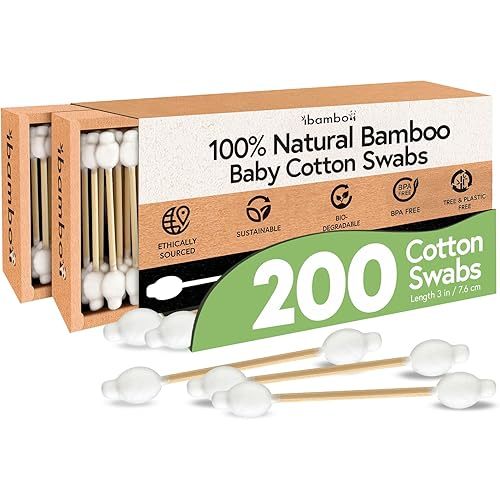 100% Bamboo Cotton Swabs for Ears (200-Pack) - Perfect for Baby & Personal Care | Double-Tipped Ear Swabs Cotton for Makeup & Cleaning | FSC Certified & Hypoallergenic, Made for All Ages & Pets