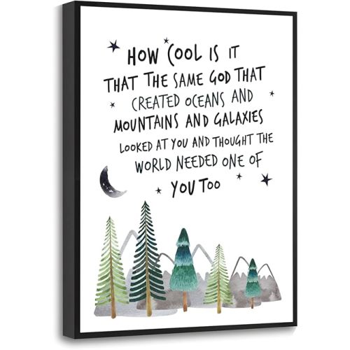 Howwii Inspirational Wall Art for Nursery Mountain Decor, Same God Creation Christian Wall Decor for Kids Room, First Communion Gift Baptism Gifts for Boys Girls (Brown Frame)