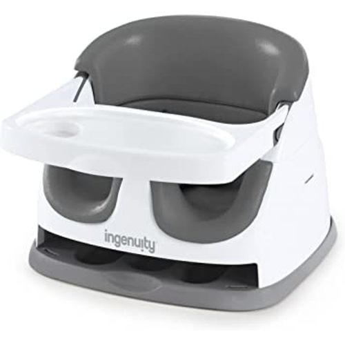 Ingenuity Baby Base 2-in-1 Booster Feeding and Floor Seat with Self-Storing Tray, Slate