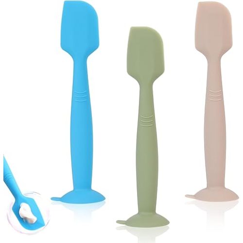 Baby Diaper Cream Spatula Applicator 3 Pack Butt Paste Spatula Soft Silicone,Diaper Rash Cream Applicator, Baby Essentials Must Haves Newborn Stuff(Green Blue Beige)