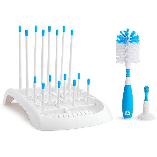 Munchkin® Baby Bottle and Sippy Cup Cleaning Set, Includes Countertop Drying Rack and Bristle Bottle Brush, Blue