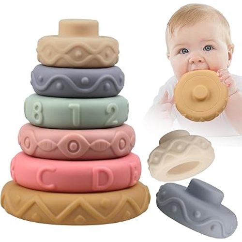 Stacking Rings Soft Toys for Babies 6 Months and up Old Girls Boys - Toddlers Sensory Educational Montessori Baby Blocks - Developmental Teething Learning Stacker - Baby Teething Toys