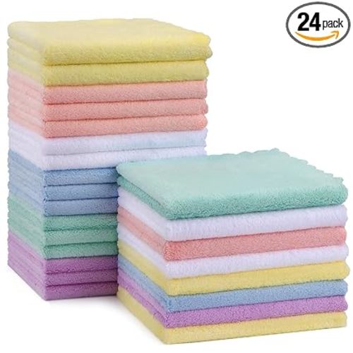 HOMEXCEL Baby Washcloths 24 Pack-Microfiber Baby Bath Face Towel 11.5 x 11.5 Inch Extra Absorbent and Soft Burp Cloth and Wash Cloths for Newborn-Infants and Toddlers-Gentle On Sensitive Skin