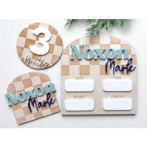 Checkered baby Milestones Birth Announcement Sign Newborn Announcement Baby Shower custom keepsake gift checkered baby Nursery Name sign