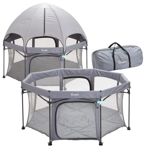 Hiccapop XL 69” Deluxe Outdoor Baby Playpen with Canopy for Babies and Toddlers with Dome, Sun-Shades, Padded Floor | Pop Up Playpen for Beach or Home, Portable