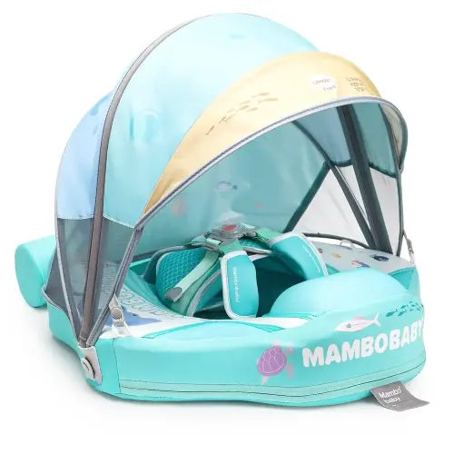 2024 Mambobaby Baby Float with Canopy & Tail Infant Swim Float Non-Inflatable Toddler Pool Float with Skin-Friendly Material for 3-24 Months Baby Boys Grils