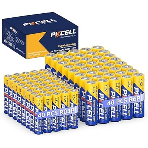 PKCELL AA Batteries & AAA Batteries, 40 Double A Batteries and 40 Triple A Batteries Combo Pack (80 Count), 1.5V High-Performance Carbon Battery