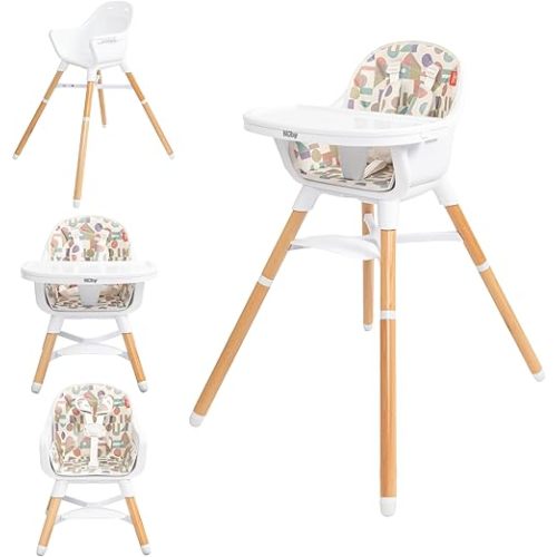 Nuby 4-in-1 Baby High Chair Seat with Removable Tray - 6+ Months to 3 Years - Adjustable Toddler Chair for Eating - Holds Up to 60 lbs - Geometric