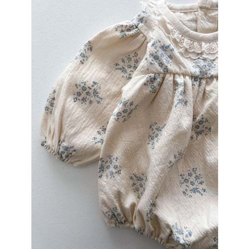Baby Lala S25 Neckline Lace Detail Floral Bubble Romper (6-24m) - Ivory | AT NOON STORE