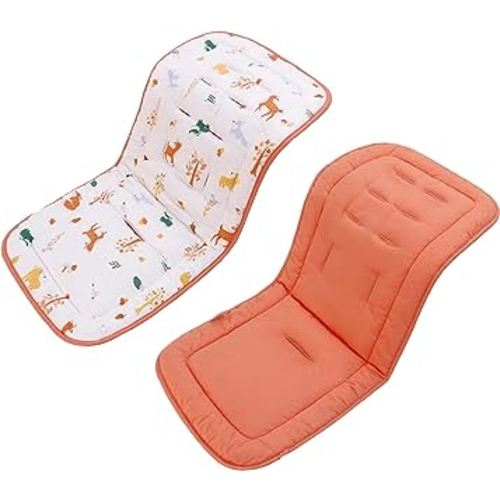 Baby Stroller Cushion,Infant Car Seat Insert-Reversible Universal Breathable and Soft Newborn Stroller Mat, 100% Cotton Cover Toddler Seat Pad Liner-34x78cm,1 Pack(Animals+Orange))