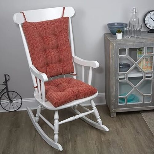 Klear Vu The Gripper Non-Slip Rocking Chair Cushion Set with Thick Padding, Includes Seat Pad & Back Pillow with Ties for Indoor Living Room Rocker, 17x17 Inches, 2 Piece Set, Clay