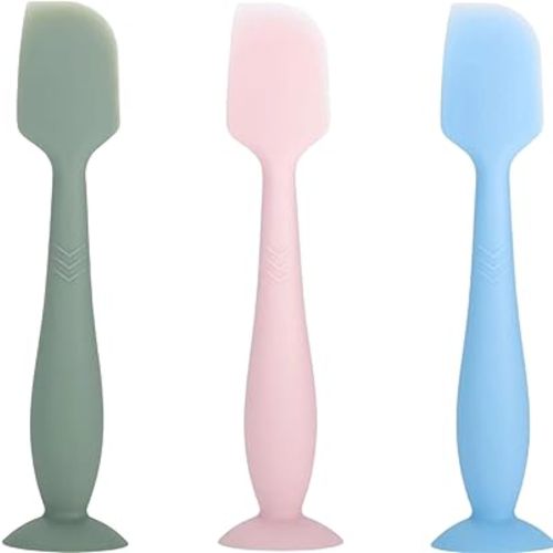 Baby Diaper Cream Spatula 3 Pack Soft Silicone Butt paste Spatula Diaper Cream Applicator with Suction Cup Base (blue, Pink, Green)