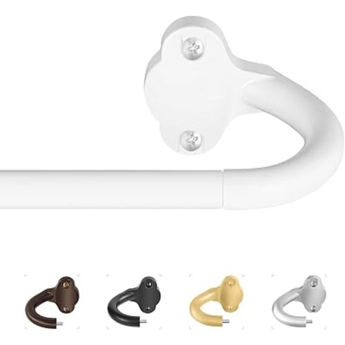 White Wrap Around Curtain Rods:5/8" Small Blackout Adjustable Window Curtain Rod for Bedroom Kitchen Apartment Renter Friendly,Room Darkening Curved Drapery Rods Easy Install,Pure White 28-60"