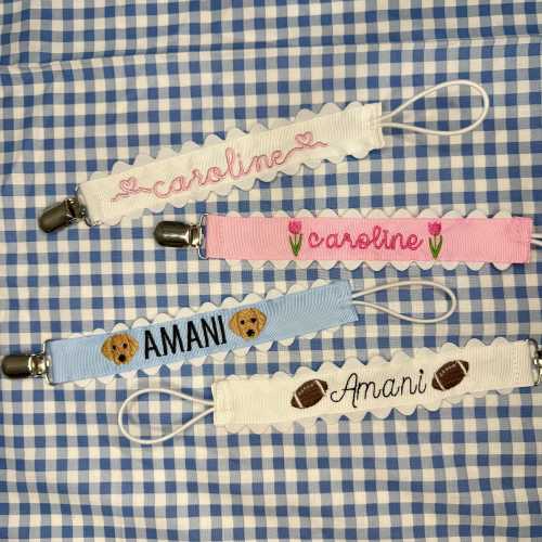 Personalized Embroidered Pacifier Clip – Custom Baby Name Paci Clip – Baby Shower Gift – Newborn Gift