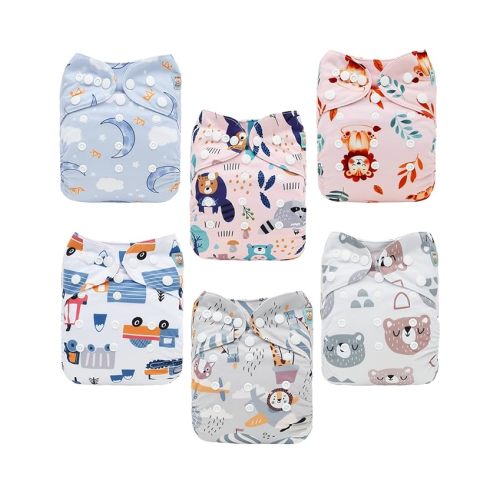 ALVABABY Baby Cloth Diapers 6 Pack with 12 Inserts Cloth Diaper Covers Adjustable Washable Reusable for Baby Girls and Boys 6DM119A