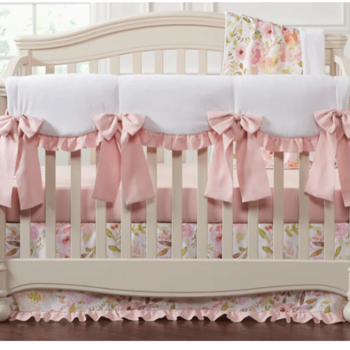 Petal Pink Linen and Floral 8-pc. Crib Bedding Set | Nursery Design | Liz and Roo