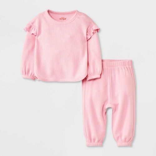 Baby Girls' 2pc Ruffle Cozy Thermal Sweatshirt & Jogger Pants Set - Cat & Jack™