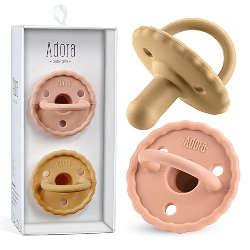 Baby Soother Pacifiers - Silicone Pacifier for Boys/Girls - Newborn Pacifiers Set of 2 - Newborn Baby Essentials, BPA Free - Blossom/Whea