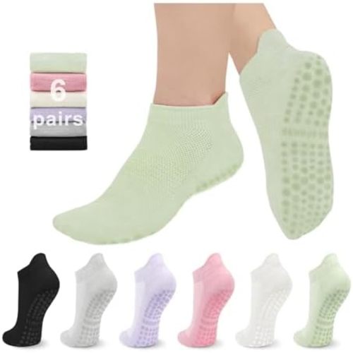 6 Pairs Pilates Socks for Women, Non Slip Yoga Socks with Grips for Barre Ballet Athletic Workout Barefoot Hospital