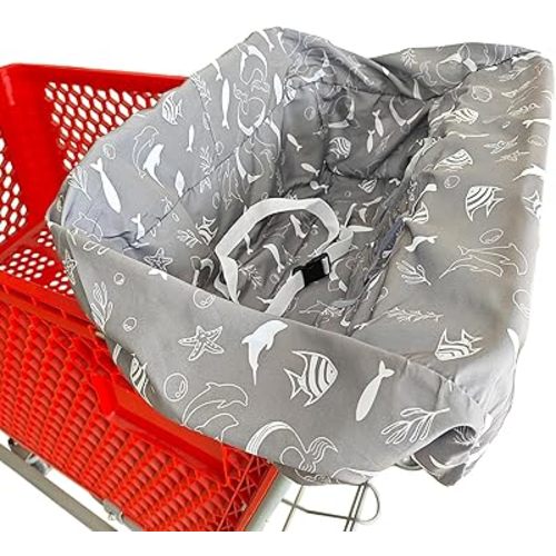 Portable Shopping Cart Cover | High Chair and Grocery Cart Covers for Babies, Kids, Infants & Toddlers ✮ includes Free Carry Bag ✮ (Gray Seaworld)