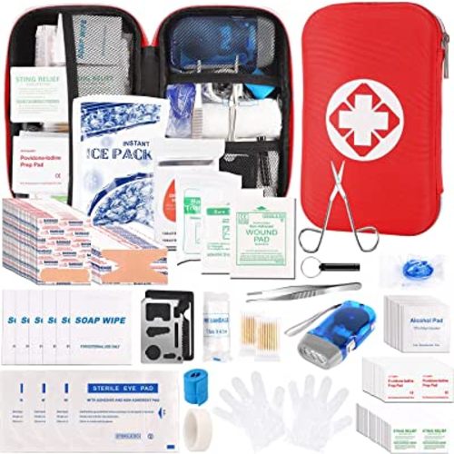 Small First Aid Kit, 300PCS Essential Emergency Trauma Medical Supplies Packed in a Red Waterproof Box, Perfect for Car Home Office Travel Outdoor Camping Hiking (Red)