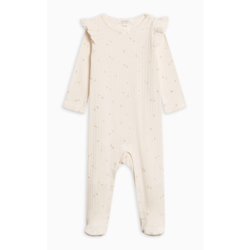 Addy Brushed Back Pointelle Flutter Sleeve Footed Romper