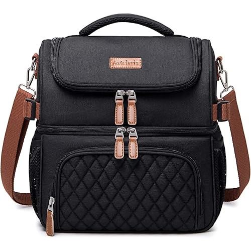Artelaris Lunch Bag for Women, Large Double Deck Lunch Box Tote for Work, Dual Compartment Insulated Leakproof Lunchbox Cooler for Adult