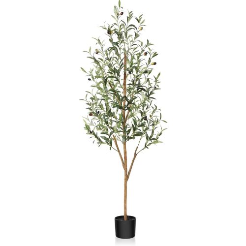 5FT Olive Trees Artificial Indoor, Lush Silk Faux Olive Tree with Natural Wood Trunk & Lifelike Fruits, Fake Olive Tree for Home Decor Office Living Room, 1Pcs