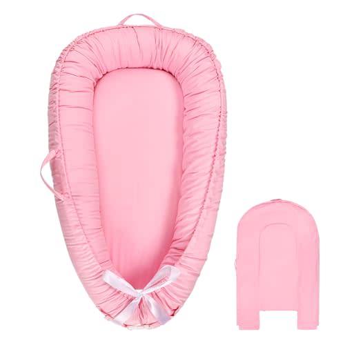 Hooyax Baby Lounger Cover Only, 100% Cotton Newborn Nest Cover, Soft Portable Baby Nest Replacement Cover for Boys Girls, Breathable Infant Lounger Covers, Baby Essential (Pink)