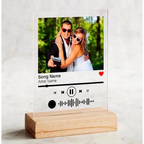 NEXT DAY SHIPPING Song Plaque with Wooden, Acrylic, Led Light Stand - Personalized Gift Music Plaque Photo Gift Personalized Couples Gift Father's Day