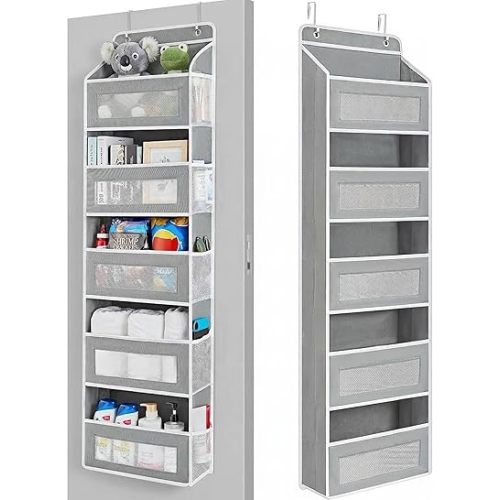 Over the Door Organizer, 5-Tier Hanging Storage Organizer with Extra Large Pockets, Anti-Tilt & Heavy Duty 44 lb Load, Space Saving Door Organizer for Bedroom (Gray, 5 Tier)