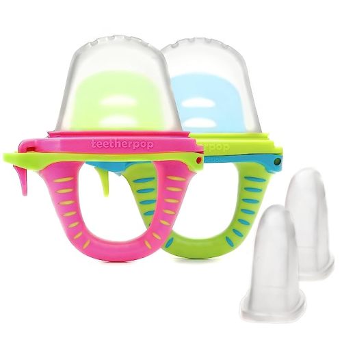 teetherpop No Mess Frozen Baby Teethers, Fill w/Breastmilk, Purees, Smoothies, Juice, USA Made, Medical Grade Materials, Soothie Pacifier, Baby Fruit Feeder, Teething Toys for Teething Relief - TwoPack-PinkLimon/LimonTeal