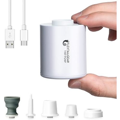 FLEXTAILGEAR Tiny Pump Portable Air Pump, Ultra-Mini with 1300mAh Battery USB Rechargeable to Inflate Deflate for Pool Floats Air Bed / Mattress Swimming Ring Vacuum Storage Bags (White)