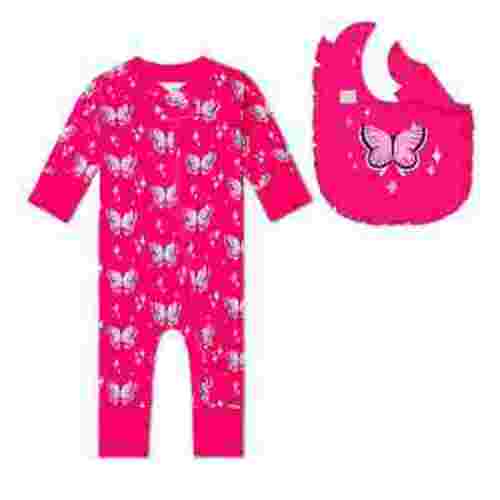 Paris Hilton x Monica + Andy Organic Cotton Ruffle One-Piece and Bib Set, Sizes Newborn-24 Months