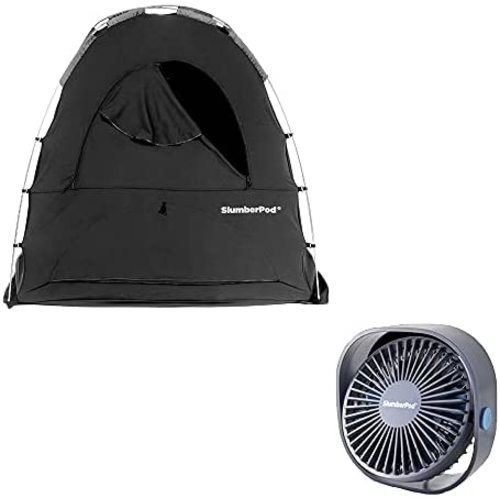 SlumberPod Privacy Pod Blackout Canopy Nook Traveling Sleep Space with Portable Mini Multispeed Fan for Babies and Toddlers, Black and Gray