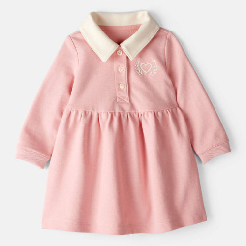 Pink Baby Girl Polo Collared Cotton Dress - Pink | Carter’s Oshkosh Canada