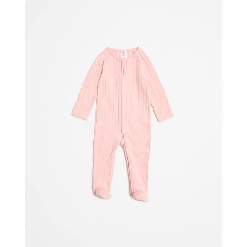 Baby Organic Cotton Rib Zip Coverall - Pink Blossom
