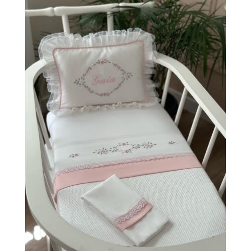 Lily Pink Personalized 4 Piece Baby Quilted Bedspread Set | Hand Embroided | Cot bedding | Baby Bedding | Monogrammed Crib Bedding
