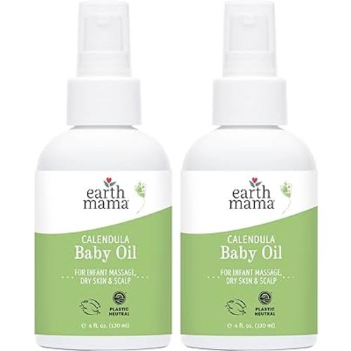 Earth Mama Calendula Baby Oil | Massage Oil for Newborn Skin Care, Dry Skin & Scalp Moisturizer, Fragrance Free, 4-Fluid Ounce (2-Pack)