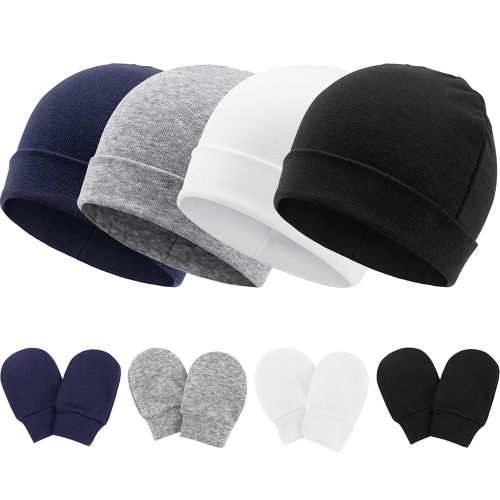 BQUBO Baby Hats and Mittens Infant Cotton Beanie Gloves No Scratch Set Newborn Hospital Hat for Boys Girls
