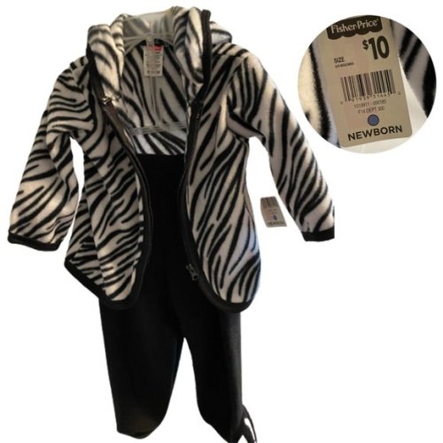 Baby Girl Fisher Price 2-Piece Animal Print Zebra Hooded Sweat suit - New Born