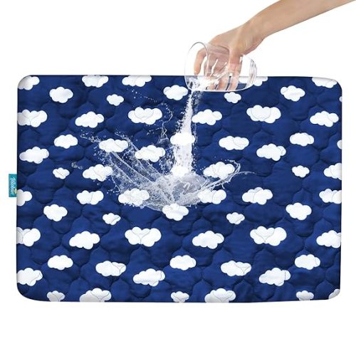 Pack and Play Mattress Protector Sheets Fitted Waterproof Pack and Play Mattress Pad Cover, Compatible with Graco Pack n Play & Dream On Me & Pamo Babe, Playpen/Playard Sheet, Navy Cloud, 39" x 27"