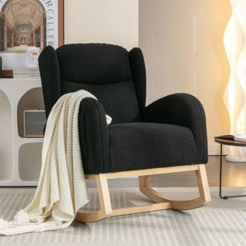 Black Wooden Legs Rocking Chair Porch Rocking Chairs,dormitory Rocking Chair With Storage,indoor Rocker Chair For Small Spaces,apartment-maison Boucle