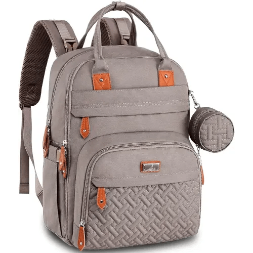 BabbleRoo Unisex Baby Essentials Backpack - Khaki, Waterproof Diaper Bag with Changing Pad, Stroller Straps & Pacifier Case