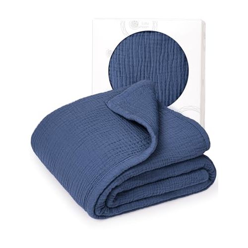 lulumoon Muslin Quilt Blanket, Crib Blanket for Baby and Toddler,47x47 Inches(Blue)