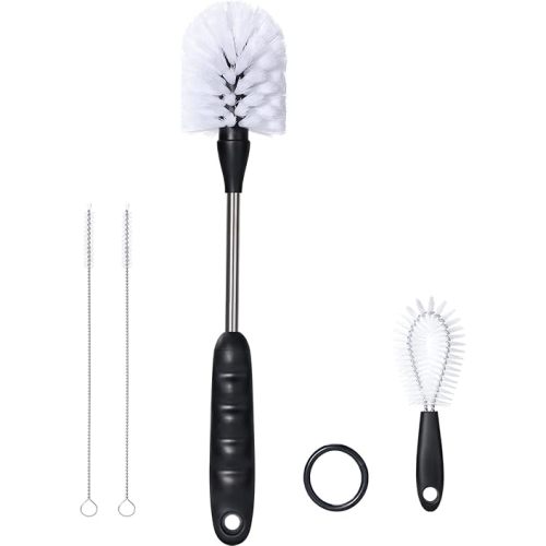 4-in-1 Stainless Steel Baby Bottle Brush Set with 1 Pack Bottle Brush, 1 Pack Nipple Brush and 2 Pack Straw Cleaner Brush, White