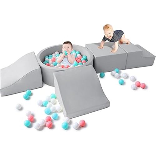 Foam Climbing Blocks for Toddler: with 4-Piece PU Leather Climbing Toys and a Ball Pit - Foam Ball Pit for Toddlers - Climbing Toys Indoor for Kids Crawling, Sliding and Playing, without Balls