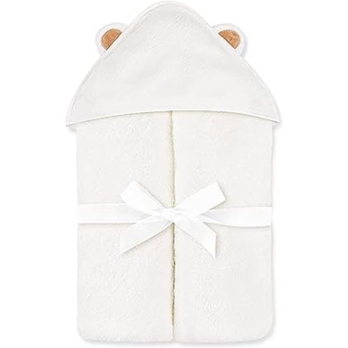 Natemia Baby Hooded Towel - Premium Ultra Soft Baby Bath Towel with Animal Design - Rayon from Bamboo Hooded Baby Towels for Newborn to Toddler - Made in Turkey - Perfect Baby Gifts - White Bear